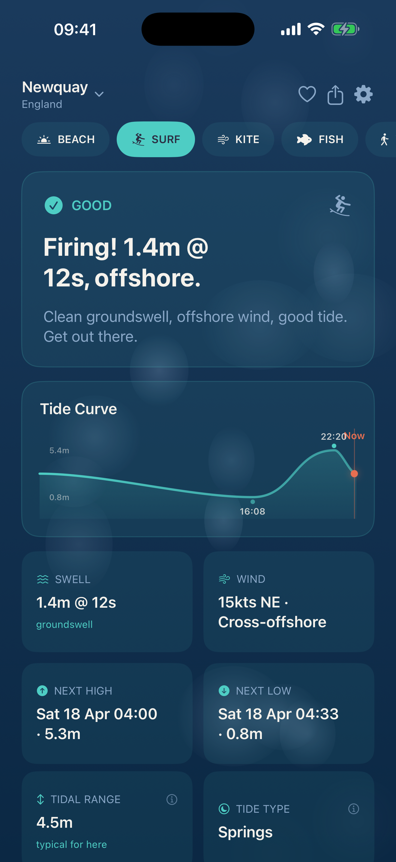 TideReady surf mode with swell and conditions